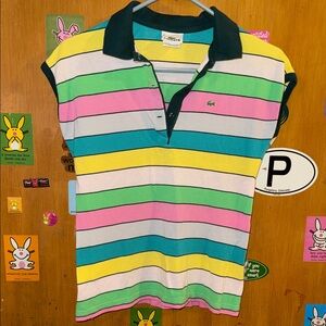 Lacoste Multicolor Stripe Polo Shirt - Pink, Green, Yellow, Blue🍀